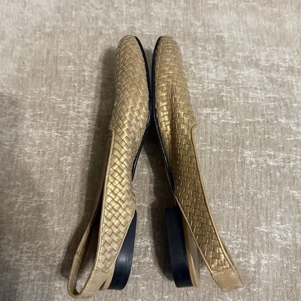 Fiale Collection gold woven leather slingback flats